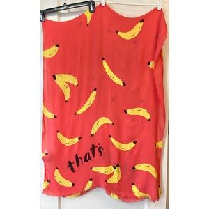 Kate Spade Coral Pink That's Bananas Oblong Twill Scarf Beach Coverup